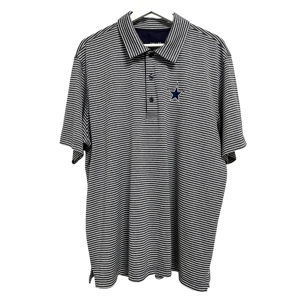 Dallas Cowboys Polo Shirt Mens XL‎ Navy Blue Striped Performance Fan Gear Texas